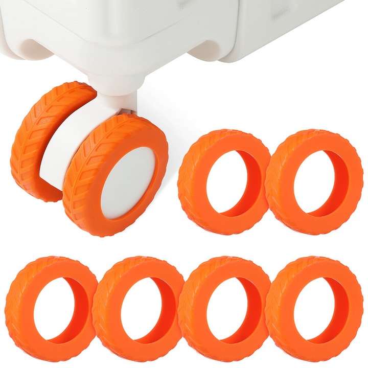 Set 8 huse roti valiza, portocalii, silicon, 5.30x5.30x1.40cm