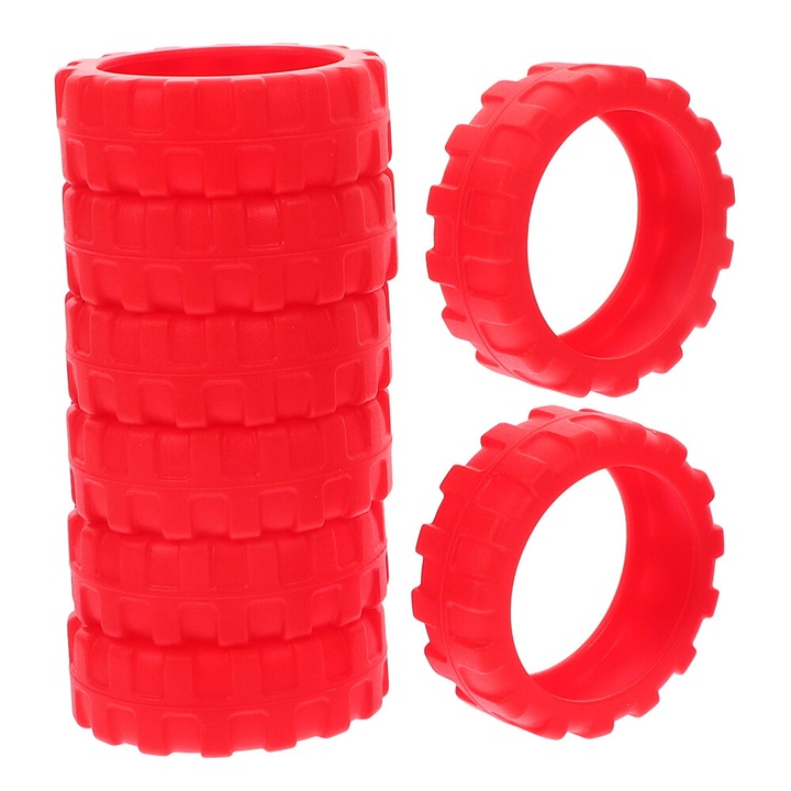 Set 8 protectii roti valiza din silicon, rosii, 5x5x1.5cm