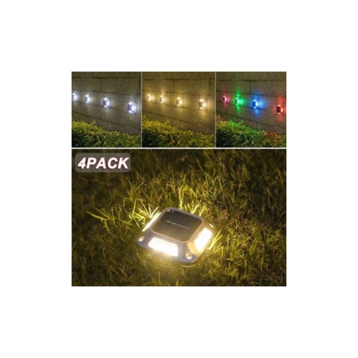 Set de 4 lampi solare pentru alei, lumina calda, ABS, 8 LED, dimensiuni variate