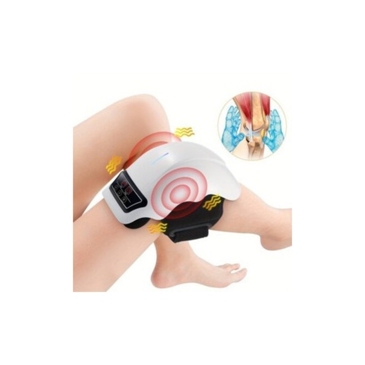 Masajer de genunchi electric, 9 moduri de vibratie si incalzire, design portabil, fara fir, cu ecran LED