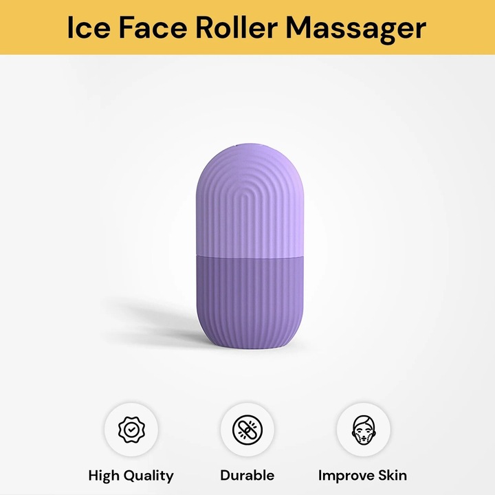 Rola de gheata pentru fata, masaj, silicon, roz si violet, 3.8x11.5x6cm, set 1 buc.