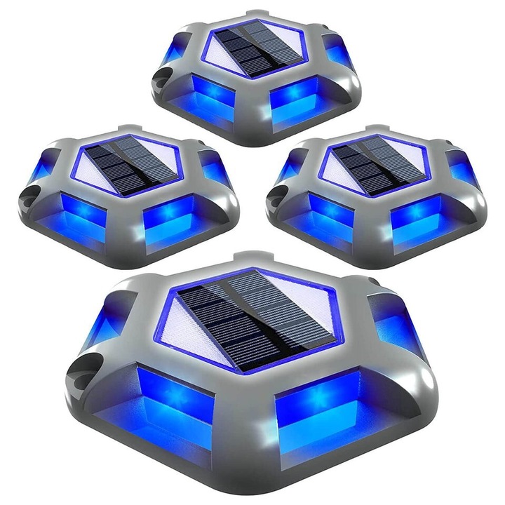 Комплект от 4 соларни лампи за алеи, LED, сини, алуминиеви, IP65