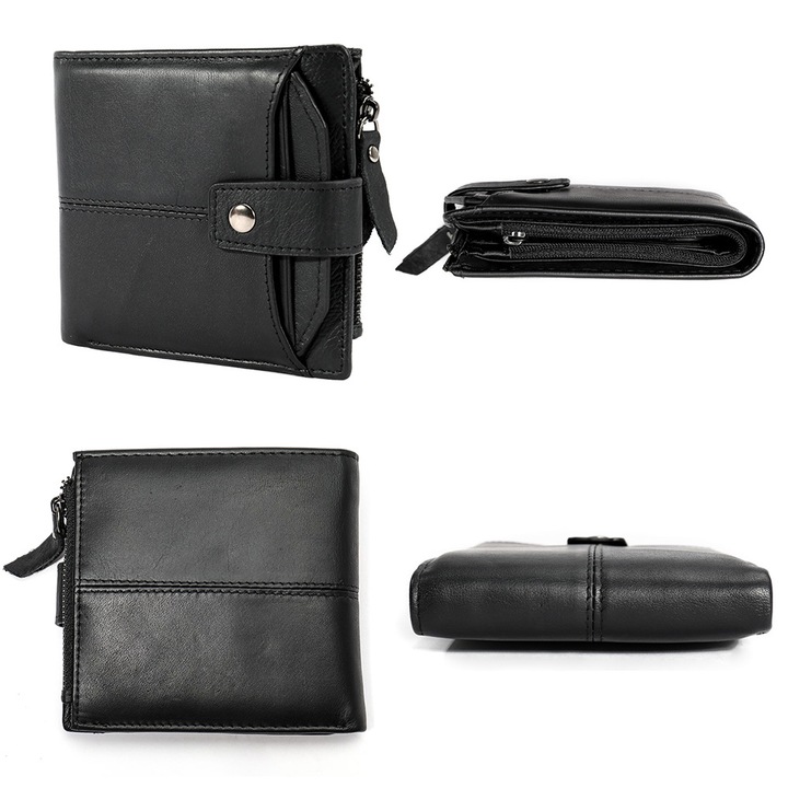 Portofel barbati din piele naturala, 14 sloturi pentru carduri, 1 fereastra pentru ID, 2 compartimente pentru bani, RFID, 12x10x2cm, multicolor