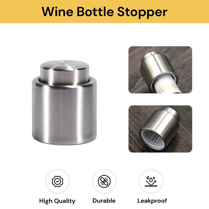 Set 4 dopuri de sticla din otel inoxidabil, argintii, 5x4cm