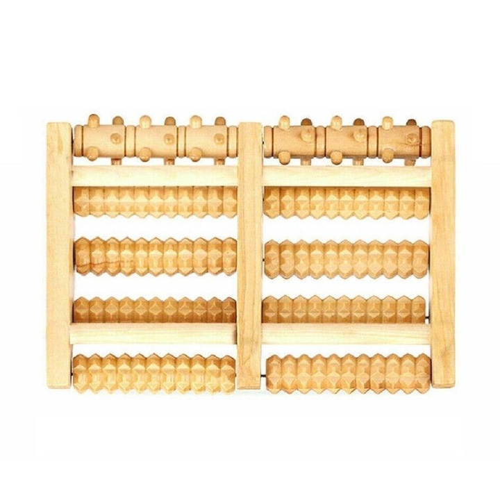 Aparat de masaj pentru picioare din lemn, 5 role, relaxare, portabil, 1.5lbs