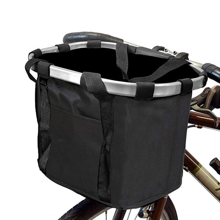 Cos pentru bicicleta, negru, 33x28x24cm, cu suport de montare, pliabil, set complet