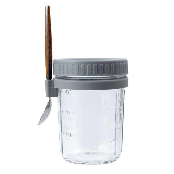 Élelmiszertartó doboz fedéllel és kanállal, 350ml, szürke, 7x12.2cm