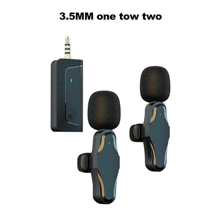 Microfon lavalier wireless, inregistrare audio video, mini mic pentru telefon si camera