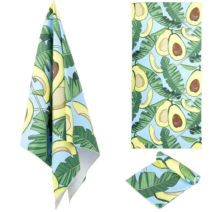 Prosoape de plaja set, 80x160cm, imprimeu avocado, uscare rapida, usor, multicolor