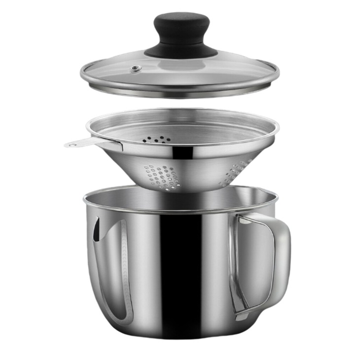 Cupa separator de grasime 1000ml, inox, cu filtru si capac, pentru bucatarie