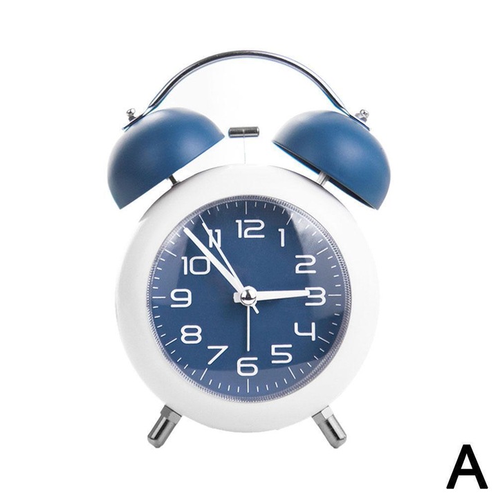 Ceas de alarma metalic, albastru/roz/maro/verde, 11x15cm, design retro, fara ticait