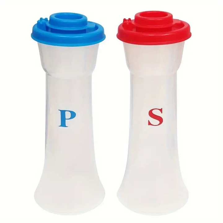 Set de 2 rasnite din plastic pentru sare si piper, dimensiuni 2.48x2.48x6.29in, rezistente la umiditate