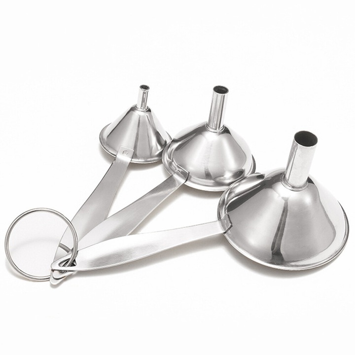 Set 3 Piese Funnel din Otel Inoxidabil, Design Ergonomic, Silver