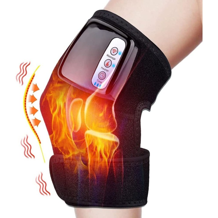 Masajer electric pentru genunchi, incalzire cu infrarosu, functie de terapie, negru, portabil
