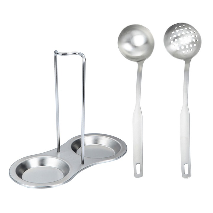 Set polonice din otel inoxidabil cu suport, 23.50x20.00x11.00cm, argintiu