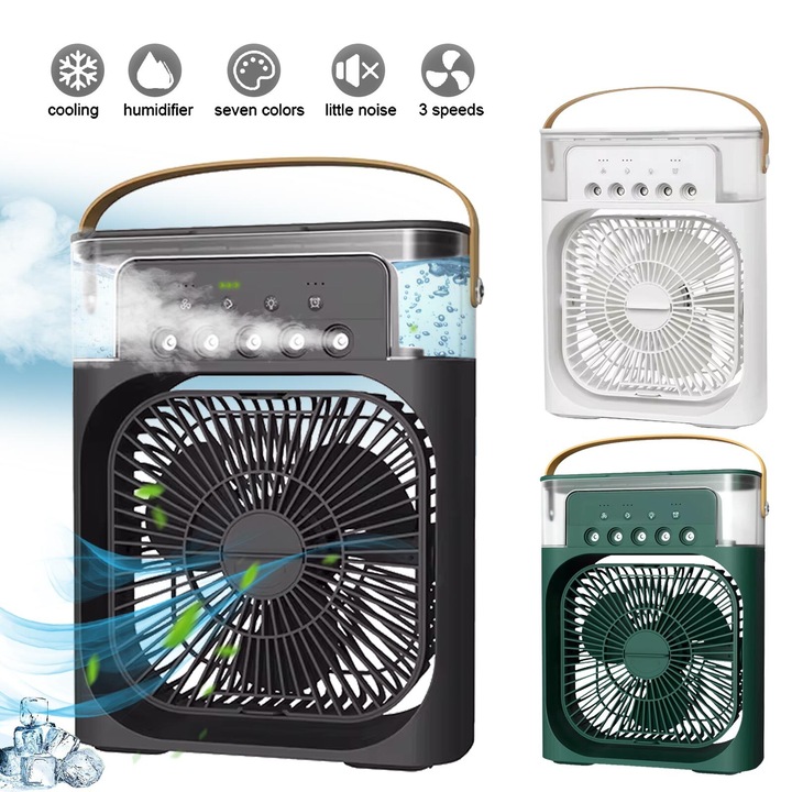 Ventilator portabil mini, racitor de aer, umidificator, 25x20cm, negru