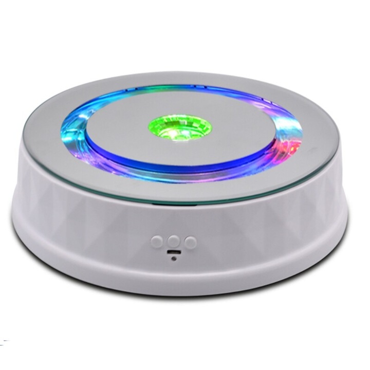 Suport rotativ electric pentru bijuterii, 360°, LED colorat, 23x6cm, set complet