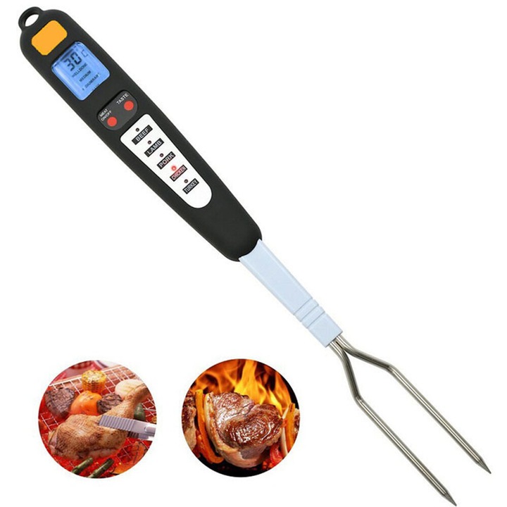 Termometru digital pentru carne, 40.5cm, negru, cu sonde din otel inoxidabil, set