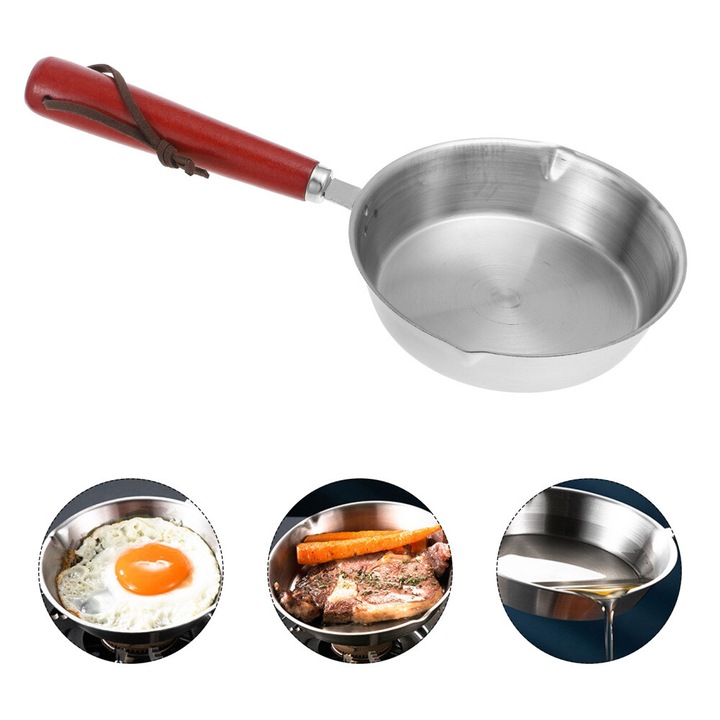 Tigaie mini non-stick din otel inoxidabil, 24x12x2.3cm, rosie, set de 1 bucata