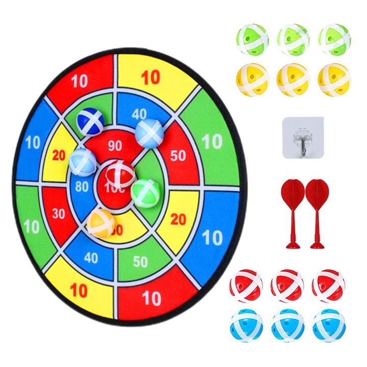 Darts szett gyerekeknek, 36cm, 12 tapadó labda, beltéri-kültéri