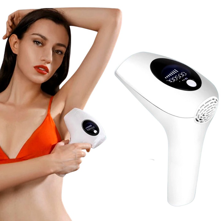 Epilator IPL pentru acasa, 900,000 impulsuri, tehnologie de indepartare a parului, alb, 16.8x11.2x7.8cm, set complet