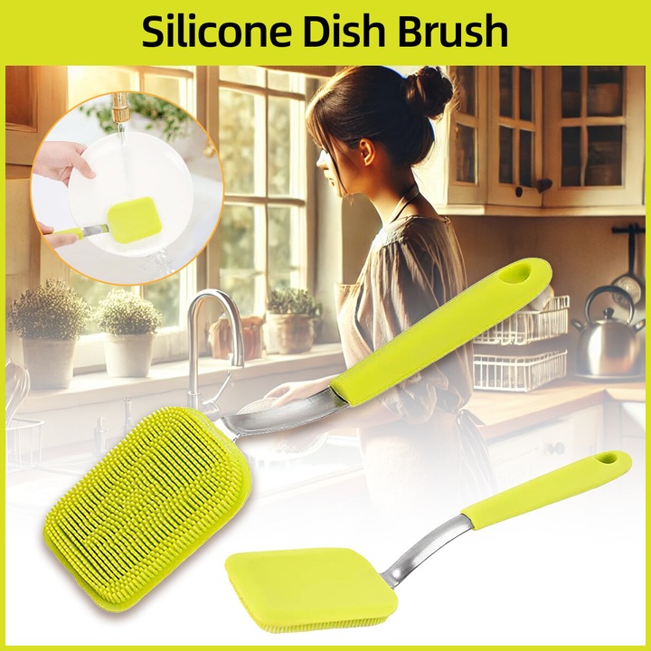 Perie de Spalat din Silicon, 25x6.5cm, Verde Fluorescent