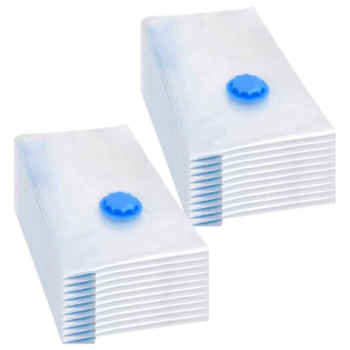 Set 20 saci de depozitare vidati, 60x40cm, transparenti si albastri, rezistenti la mucegai si bacterii