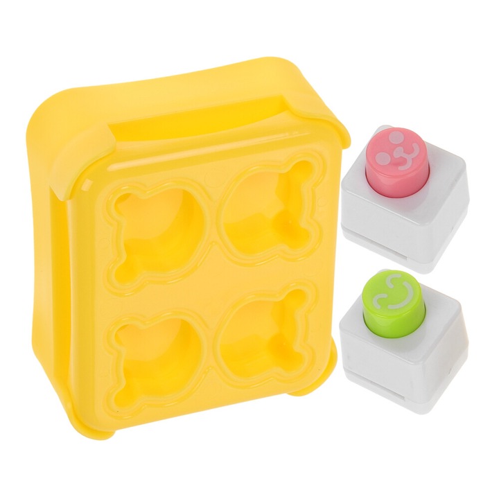 Forma prajituri, model ursulet, plastic, galben, 9x9x3.5cm, set pentru sushi si bile de orez