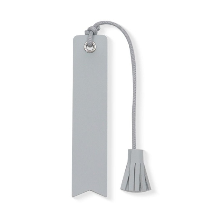 Semn de carte din piele vintage cu ciucure, 12x5.2cm, gri, set 1 buc.