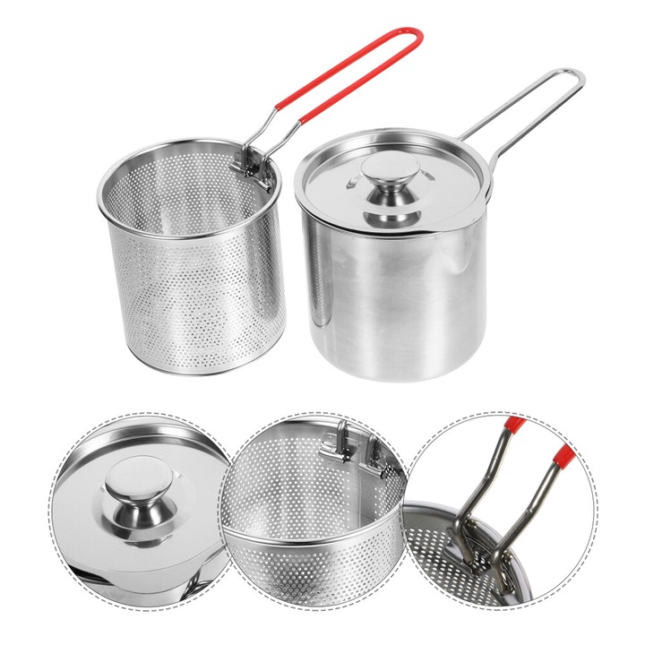 Set oale pentru prajit din otel inoxidabil, 13x12cm, cu cos pentru prajit