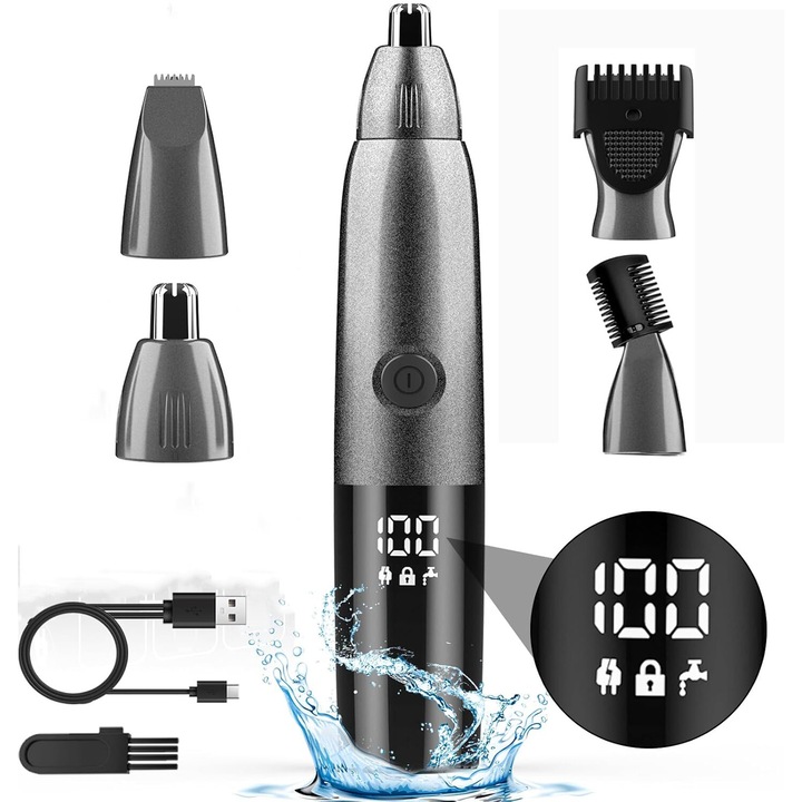 Aparat de tuns pentru barbati, 4 capete interschimbabile, gri, 15.4x2.5x2.5cm