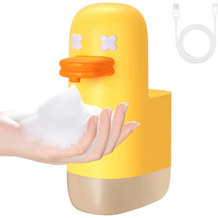 Dispenser automat de sapun, rata galbena, reincarcabil, impermeabil IPX4, 350 ml