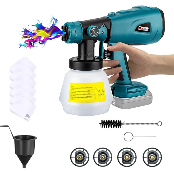 Pistol de vopsit electric, 1000ml, 4 duze, 3 moduri de pulverizare, pentru utilizare interioara si exterioara