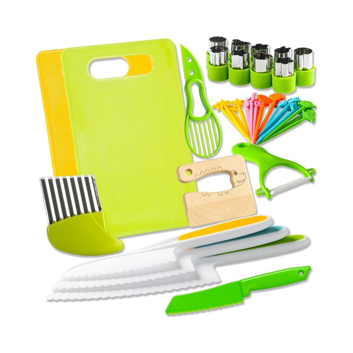 Set de cutite pentru copii cu tocator din plastic, cutit zimtat pentru fructe, unealta de bucatarie, educativ
