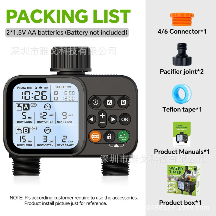 Programator stropire, 2 canale, 8 programe, mod manual/automatic, design rezistent la intemperii, display LCD mare