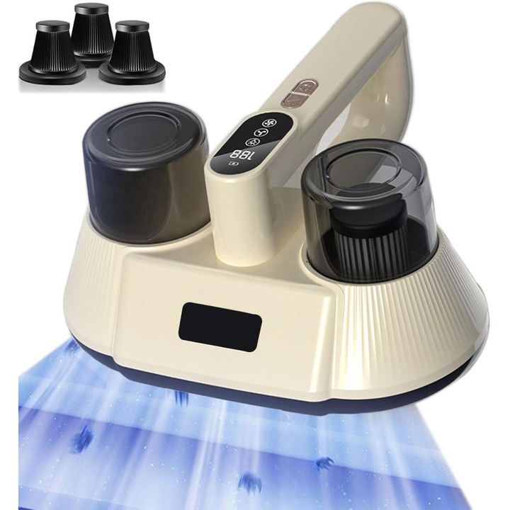 Aspirator de pat fara fir, 15KPa, 3 filtre HEPA, violet, usor, pentru curatarea saltelelor si a canapelelor cu par de animale