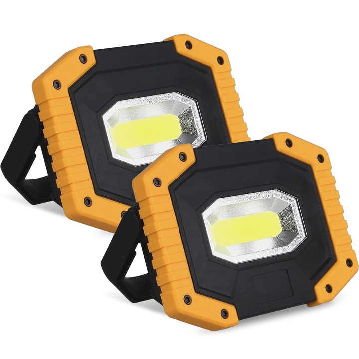Proiector LED portabil 30W 2000LM, 3 moduri, cu acumulator 5200mAh, set de 2 bucati, pentru camping si ateliere