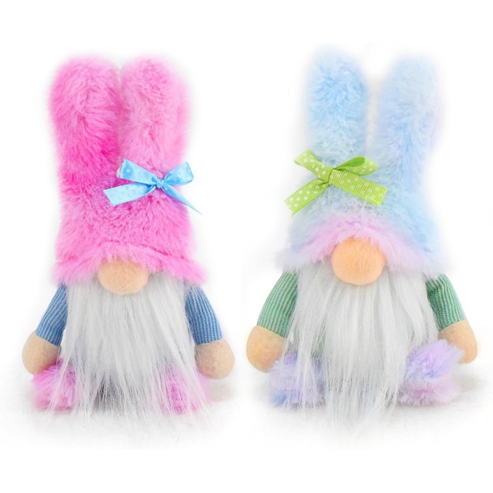 Decoratiuni de Paste, gnomi handmade, iepurasi pufosi, set decorativ pentru masa si semineu