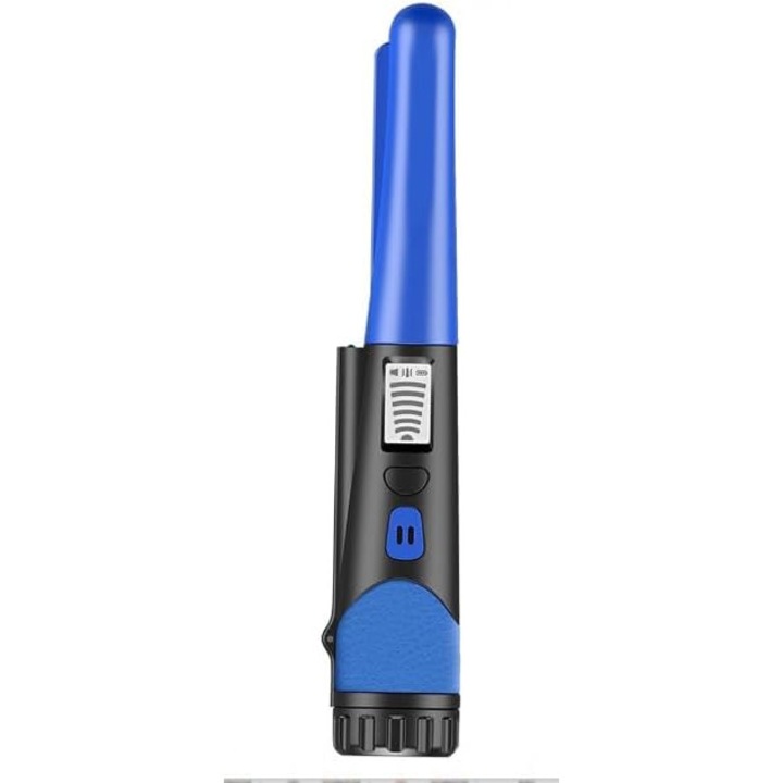 Detector de metale portabil, cu flashlight LED, ergonomic, albastru, dimensiuni compacte