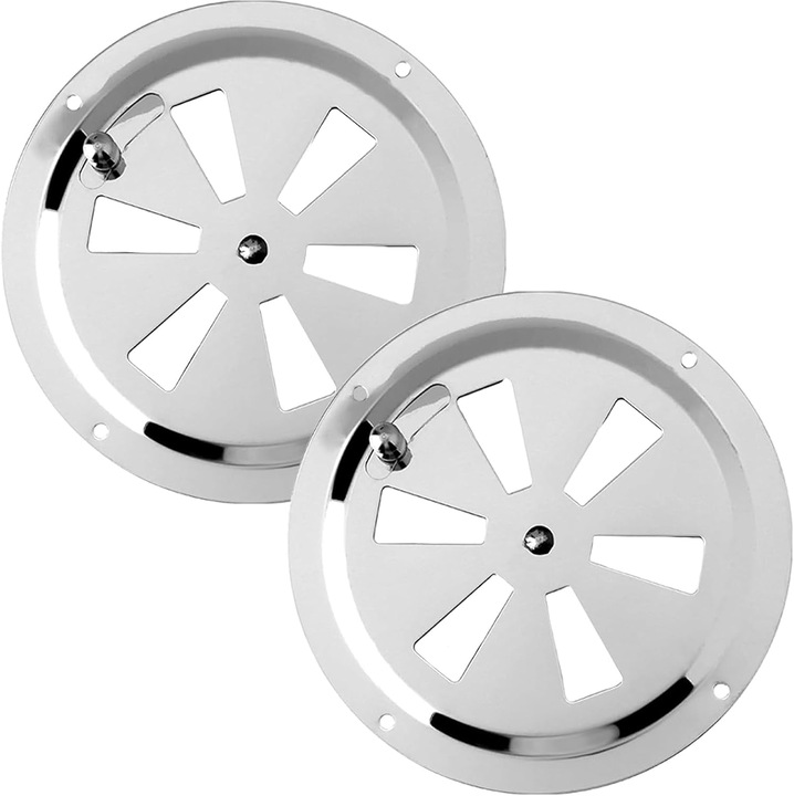 Set 2 grile de ventilatie rotunde din otel inoxidabil, 125mm, ajustabile