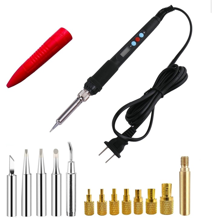 Pistol de lipit 60W, 5 varfuri de lipit, 7 insertii filete M2.5-M8, control digital al temperaturii, 220V