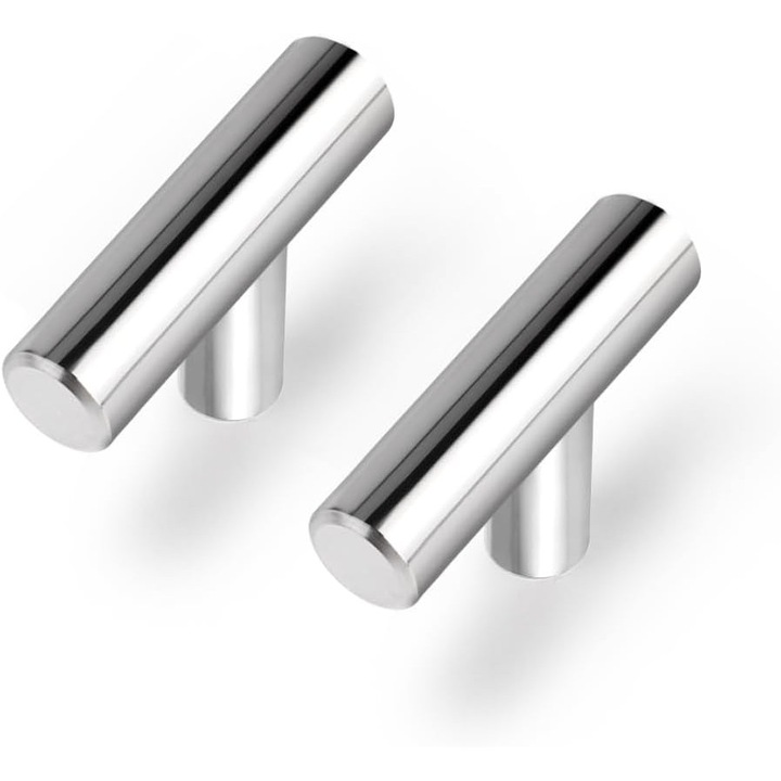 Set 10 manere sertar, inox, crom lucios, dimensiune 2 inch, montare cu un singur orificiu