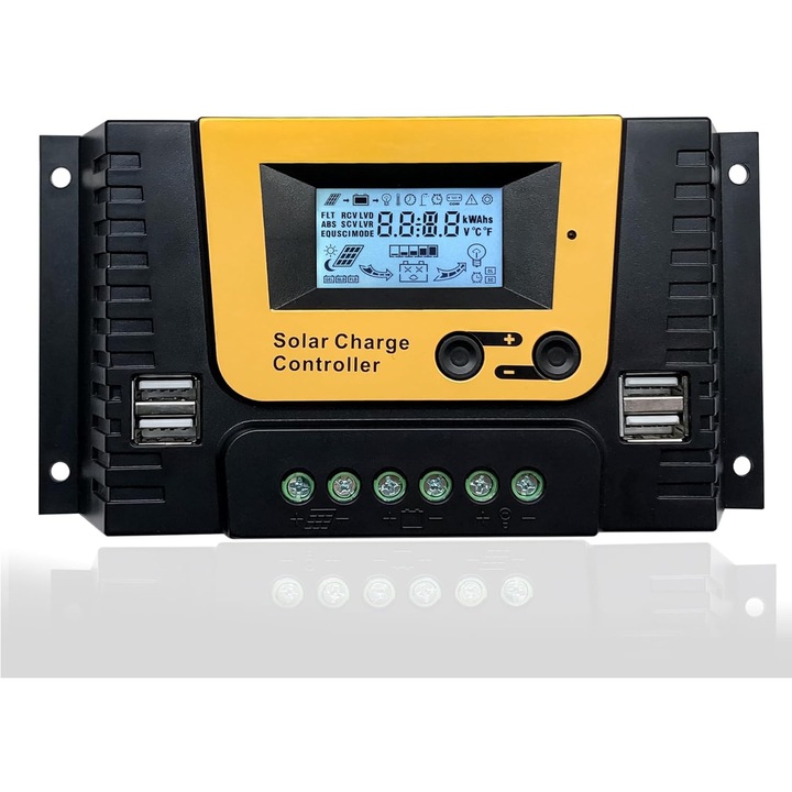 Regulator de incarcare solara 20A, 12V-48V, 1040W, cu 4 porturi USB, dimensiuni 16.8x8.8x3.3cm