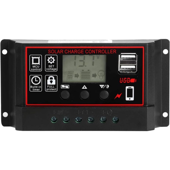 Regulator solar de incarcare 12V/24V 50A cu afisaj digital si iesire USB 5V
