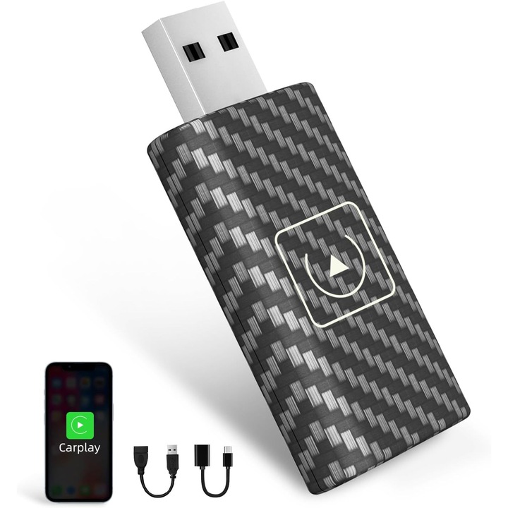 Adaptor Wireless CarPlay, 2024, 5GHz, USB A, USB C, pentru masini mici