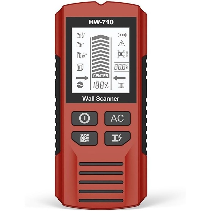 Detector de perete LCD portabil, multifunctional, pentru lemn, metal, aer conditionat, rosu
