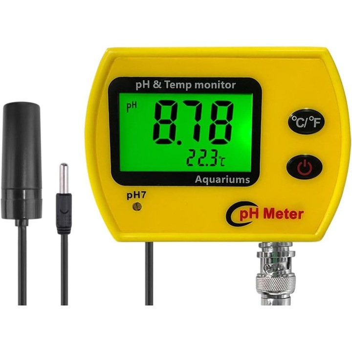 Metru de pH PH-991 pentru acvarii, monitor de temperatura, iluminare de fundal, set pentru piscine, priza EU