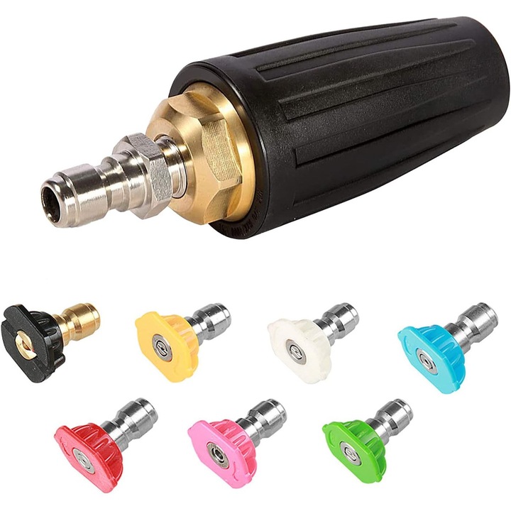 Duza rotativa pentru aparat de spalat cu presiune, 4000 PSI, set cu 7 duze, 1/4 inch