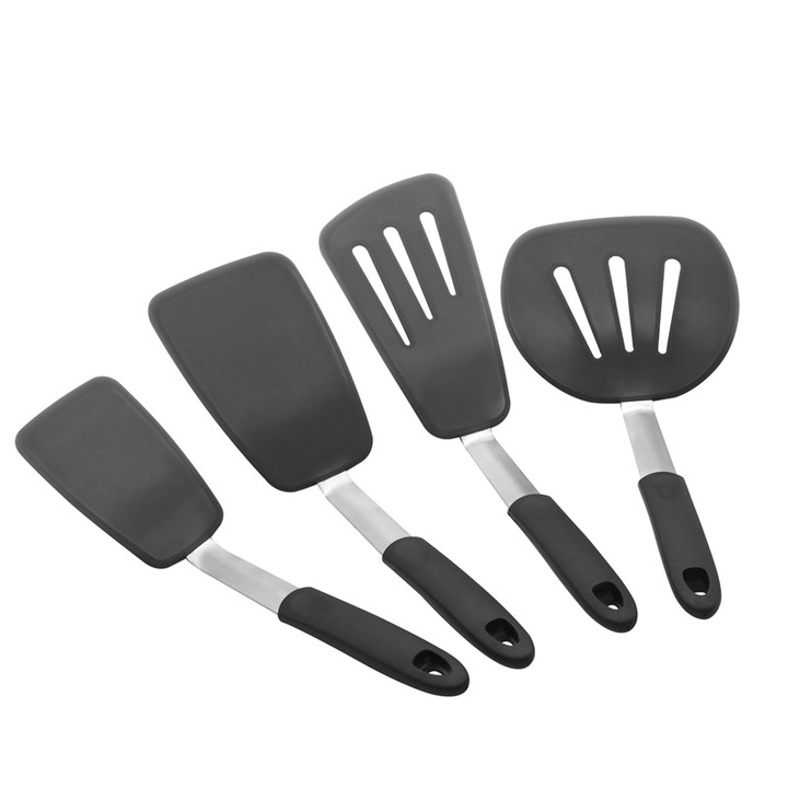 Set 4 Spatule Flexibile din Silicon, Rezistente la 600F, Negru