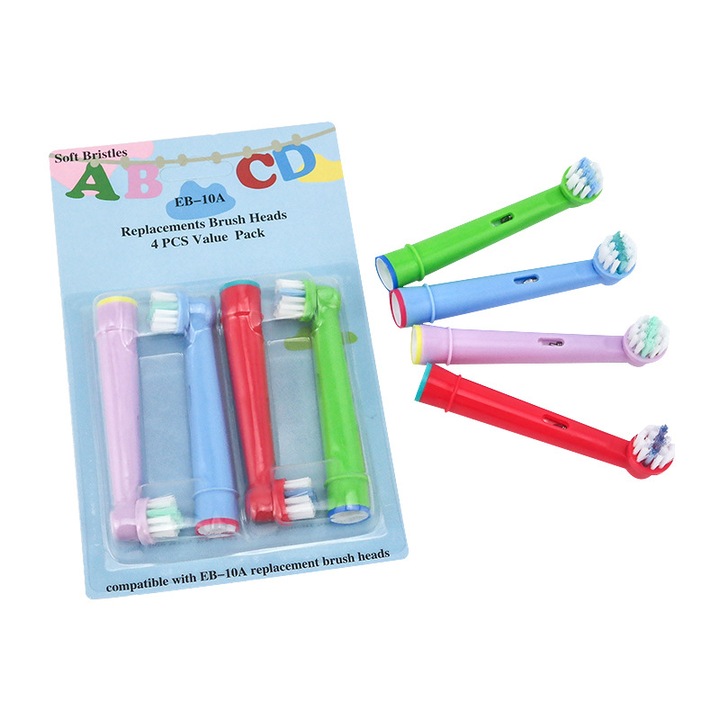 Set 4 capete de inlocuire pentru periute de dinti electrice, multicolor, brate moi